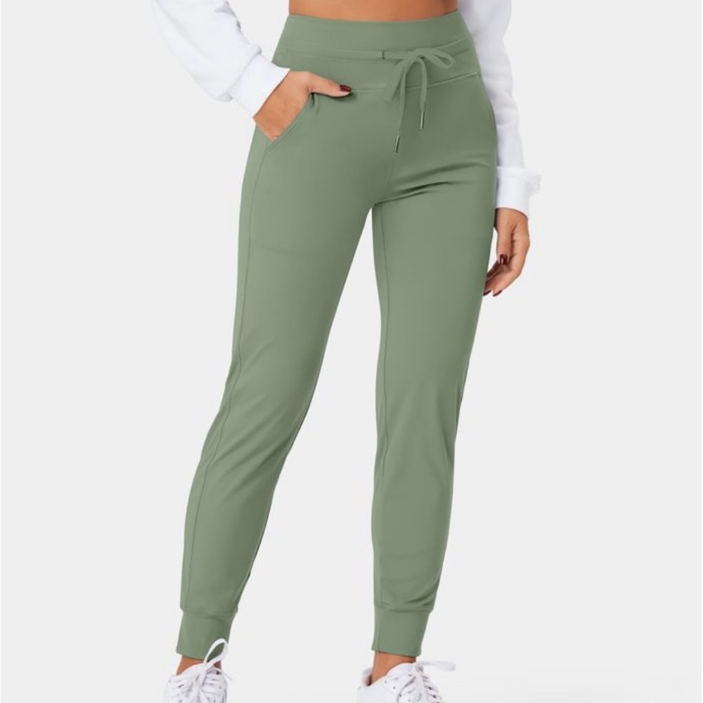 High Waisted Drawstring Side Pocket Plain Full Length Joggers